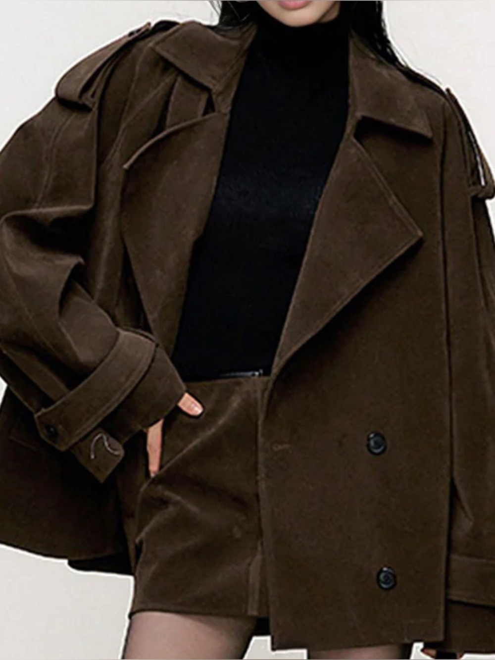NWT Commense Women's Size M Stunning Brown Faux Suede Jacket Shoulder Lapels